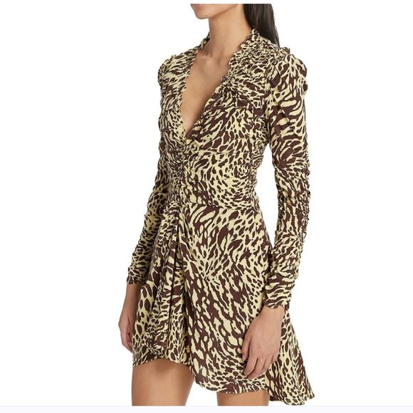 A.L.C. Marcie SILK Mini Dress NWT Golden Haze Chocolate Brown Leopard Brand New - Picture 1 of 14